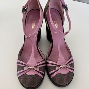 FENDI logo T-Strap Mary Jane Wedges
